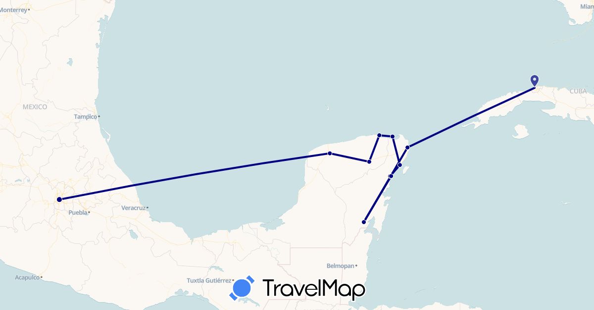 TravelMap itinerary: driving in Cuba, Mexico (North America)